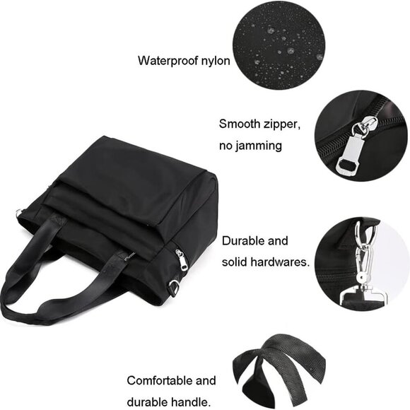 Women Nylon Tote Bag Water resistant Multi-function Shoulder Handbag Light Trave - Picture 5 of 7